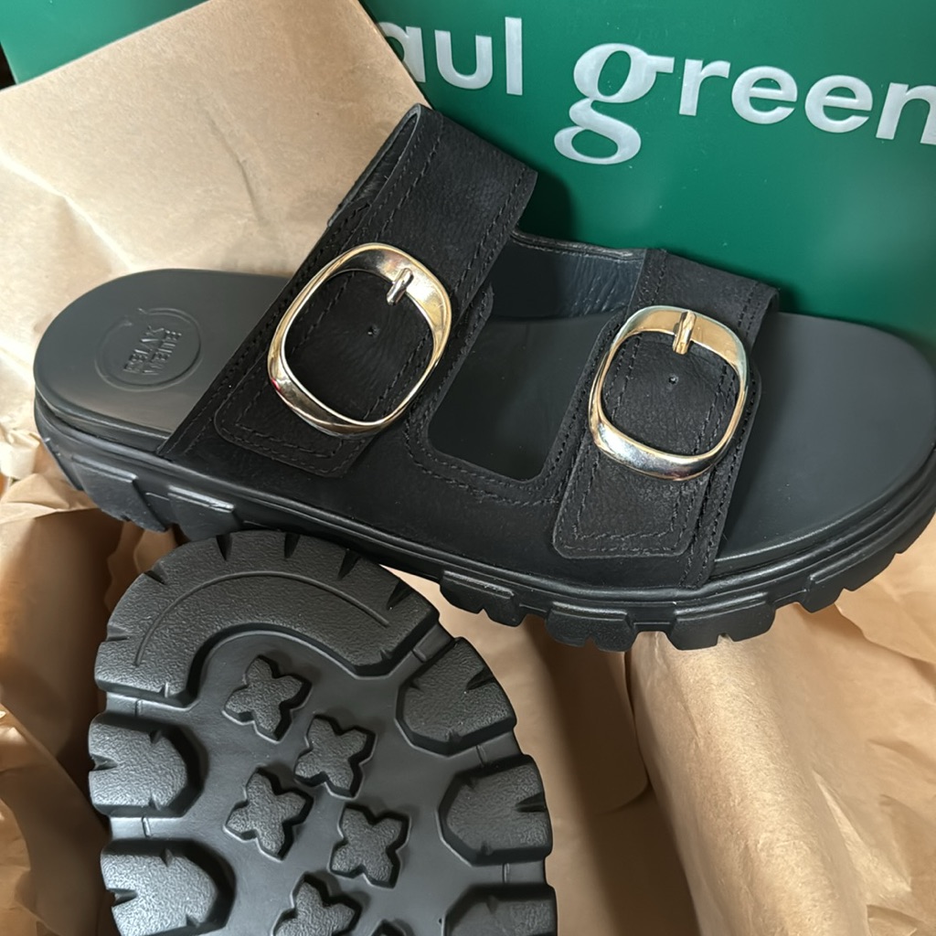 Black Leather Sandals Us 7 In Box, Never Used.